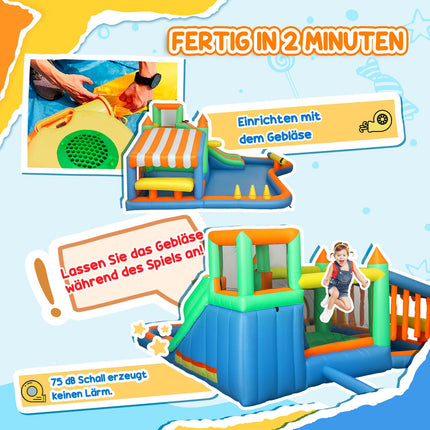 Hüpfburg aufblasbar mit Rutsche und Wasserkanone, 3-8 Jahre