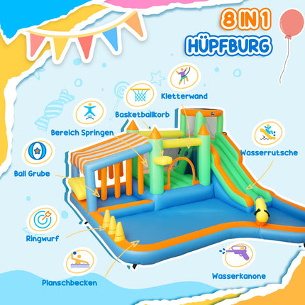 Hüpfburg aufblasbar mit Rutsche und Wasserkanone, 3-8 Jahre