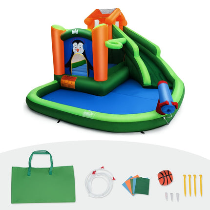 Hüpfburg mit Rutsche Wasserpark für Nass- &amp; Trockennutzung 370 x 300 x 190 cm grün