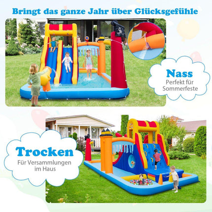 Hüpfburg mit zwei Rutschen, Kletterwand, Kriechgang, Wasserkanone &amp; Planschbecken 693 x 295 x 263 cm