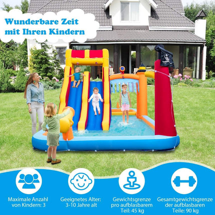 Hüpfburg mit zwei Rutschen, Kletterwand, Kriechgang, Wasserkanone &amp; Planschbecken 693 x 295 x 263 cm