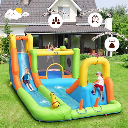 Hüpfburg mit Wasserpark &amp; 2 Rutschen &amp; Kletterwand &amp; Basketballkorb 503 x 290 x 216 cm