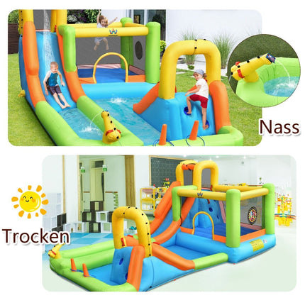 Hüpfburg mit Wasserpark &amp; 2 Rutschen &amp; Kletterwand &amp; Basketballkorb 503 x 290 x 216 cm