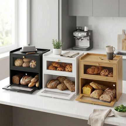 Brotkasten, Bambus, 2-stufig mit Sichtfenster