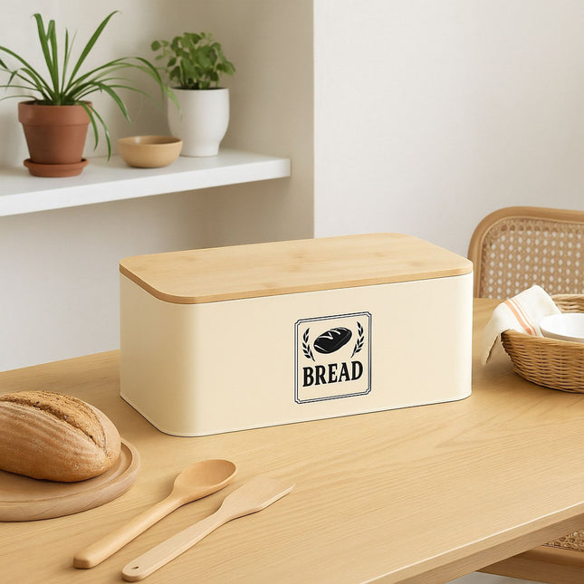 Brotkasten mit Bambusdeckel – Retro-Design, Metallgehäuse