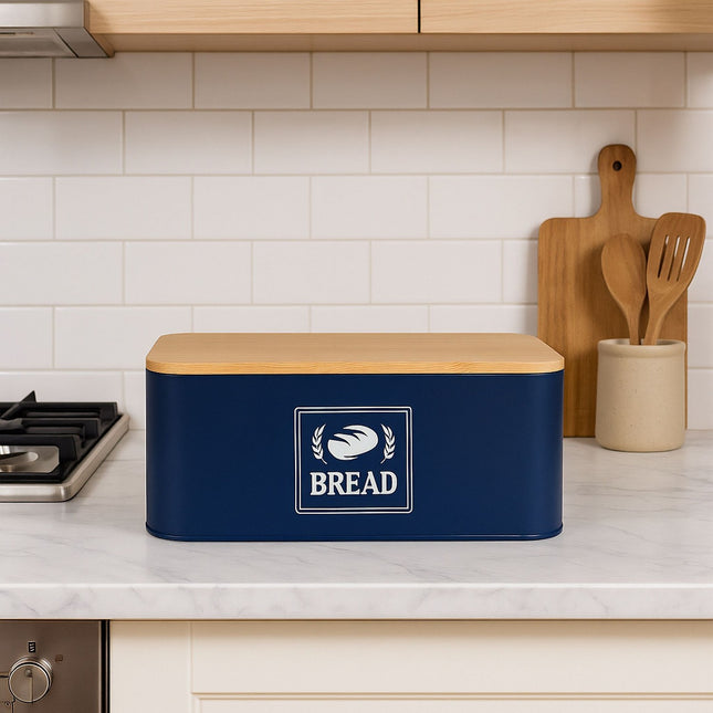 Bread Bin with Bamboo Lid – Retro Design, Metal Casing