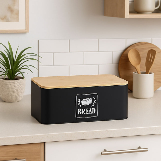 Brotkasten mit Bambusdeckel – Retro-Design, Metallgehäuse