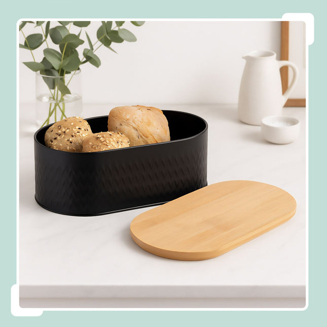 Bread Box with Bamboo Cutting Board Lid