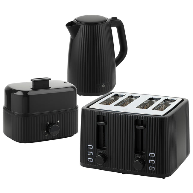 Frühstücks-Set: 1,7-L-Wasserkocher, 4-Schlitz-Toaster, Eierkocher