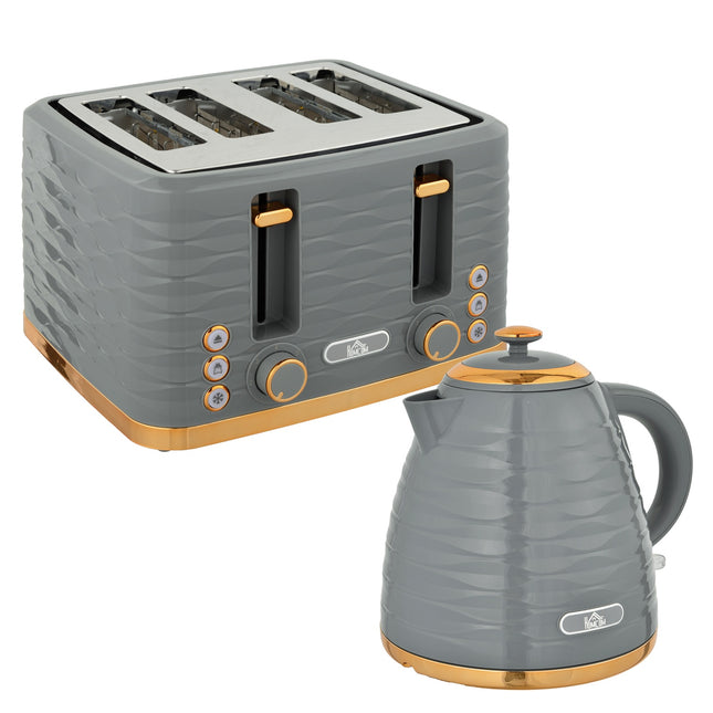 Frühstücks-Set: 1,5 L Wasserkocher und Toaster für 4 Scheiben, grau