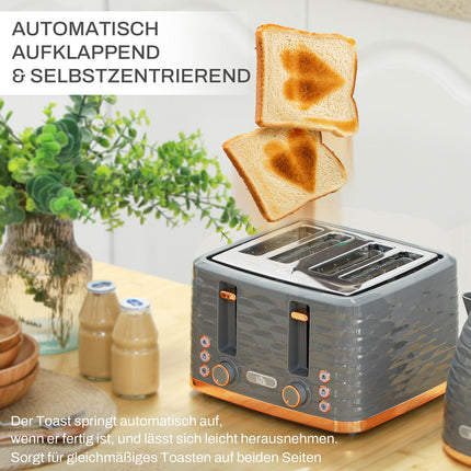 Frühstücks-Set: 1,5 L Wasserkocher und Toaster für 4 Scheiben, grau