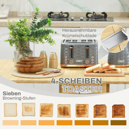 Frühstücks-Set: 1,5 L Wasserkocher und Toaster für 4 Scheiben, grau