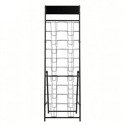 Brochure Display Rack, 20-Pocket Metal Floor Stand, Black