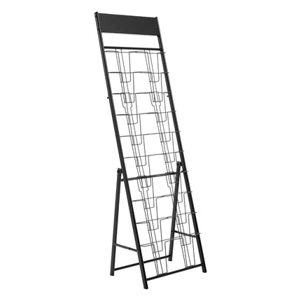 Brochure Display Rack, 20-Pocket Metal Floor Stand, Black