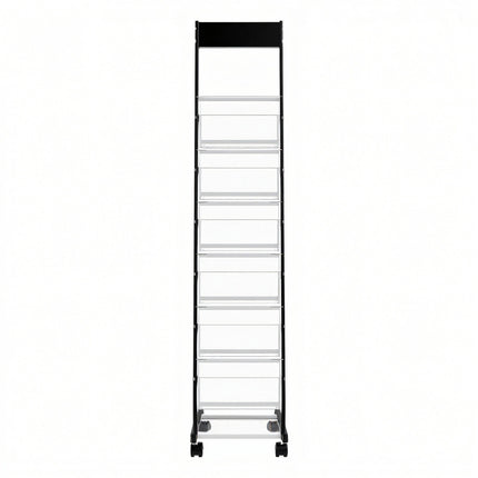 Brochure Display Rack, 6-Tier Metal Floor Stand on Wheels