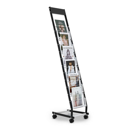 Brochure Display Rack, 6-Tier Metal Floor Stand on Wheels