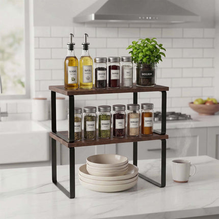 Brown 2-Piece Adjustable Spice Rack Set for Kitchen
