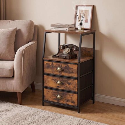 Brown 3-Drawer Fabric Chest with Shelves, Metal Frame