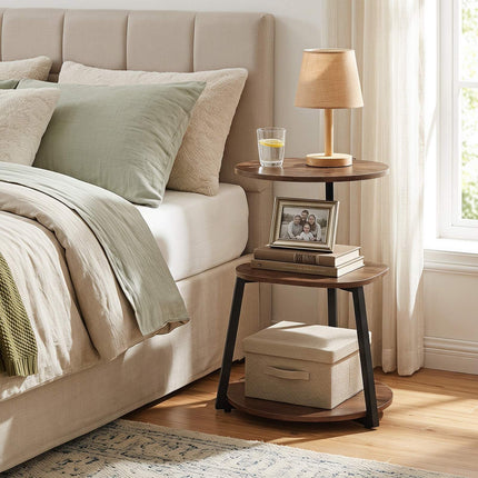 Brown 3-Tier Side Table with Metal Frame, 42.5x61 cm