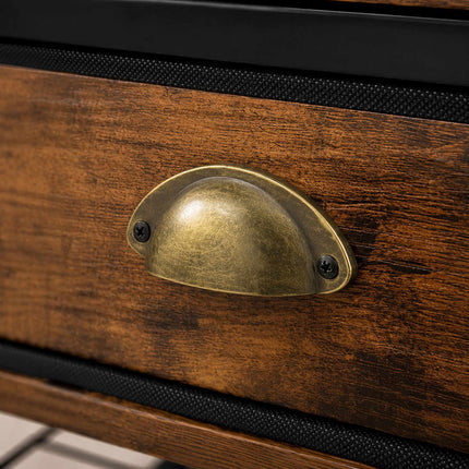 Brown Coat Rack with Hooks, Drawers, and Shoe Shelf