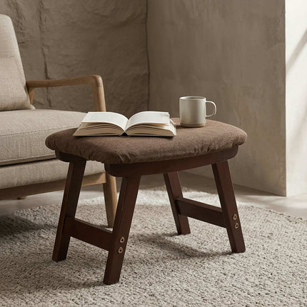 Brauner ergonomischer Fußhocker, Buchenholz & Leinen, 29x40x25 cm