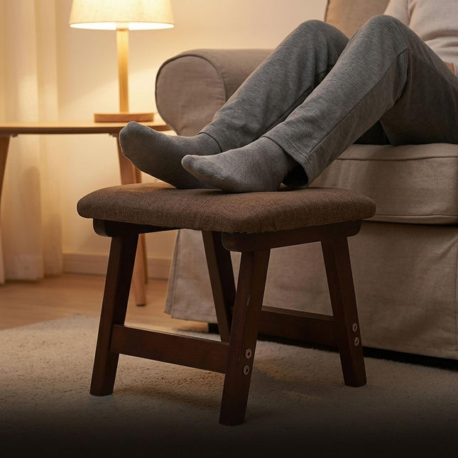 Brauner ergonomischer Fußhocker, Buchenholz & Leinen, 29x40x25 cm