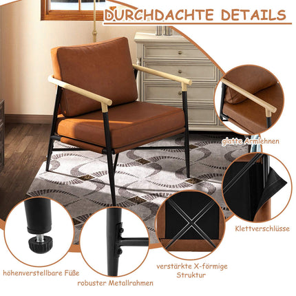 Brauner Loungesessel aus Kunstleder mit abnehmbaren Kissen