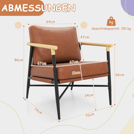 Brauner Loungesessel aus Kunstleder mit abnehmbaren Kissen