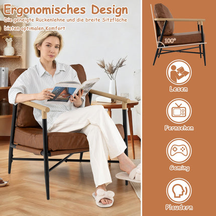 Brauner Loungesessel aus Kunstleder mit abnehmbaren Kissen