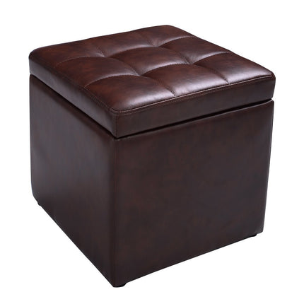 Brauner Leder-Aufbewahrungs-Ottomane – faltbar, 200 kg Tragkraft