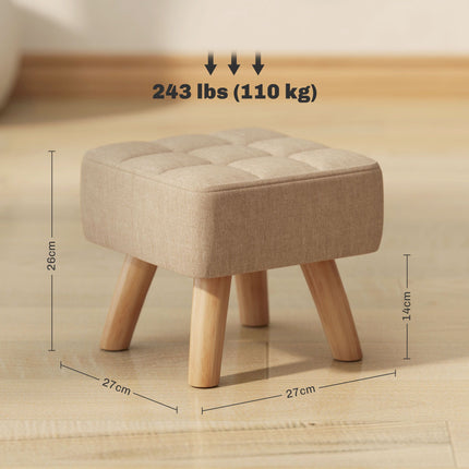 Brauner Fußhocker in Leinenoptik, gepolstert, belastbar bis 110 kg