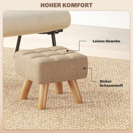 Brauner Fußhocker in Leinenoptik, gepolstert, belastbar bis 110 kg