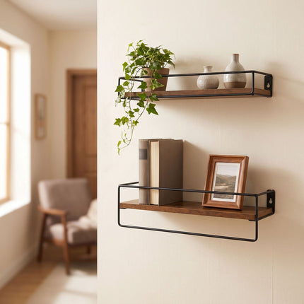 Brown MDF Wall Shelves, Set of 2, 40x15.5 cm
