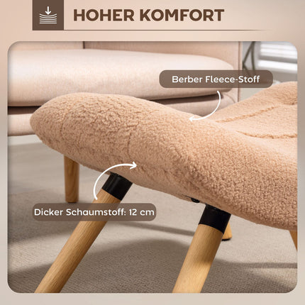 Brauner gepolsterter Hocker mit Fleecebezug & Holzbeinen