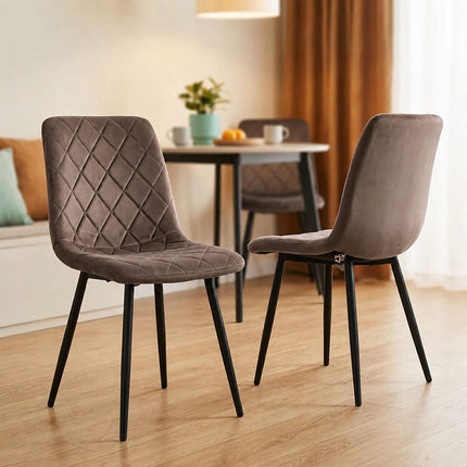 Brown Velvet Dining Chairs, Set of 2 – Modern Upholstered Seats