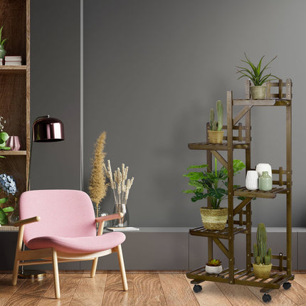 Brown bamboo plant shelf 5 shelves
