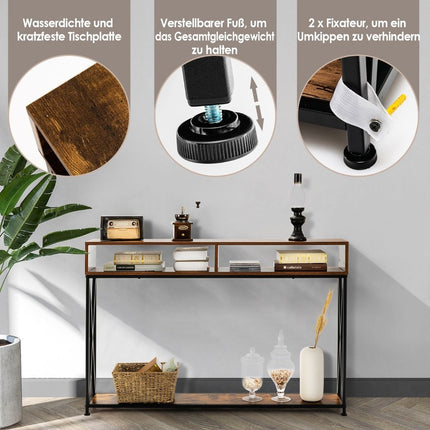 Console marron avec étagère ouverte et structure en acier 120 x 23 x 79 cm