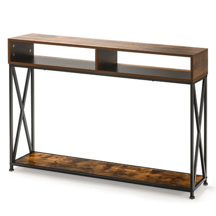 Console marron avec étagère ouverte et structure en acier 120 x 23 x 79 cm