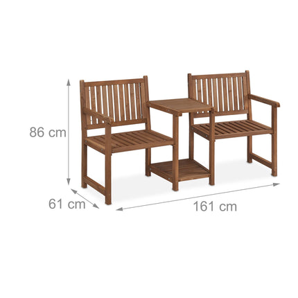 Brown garden bench with table