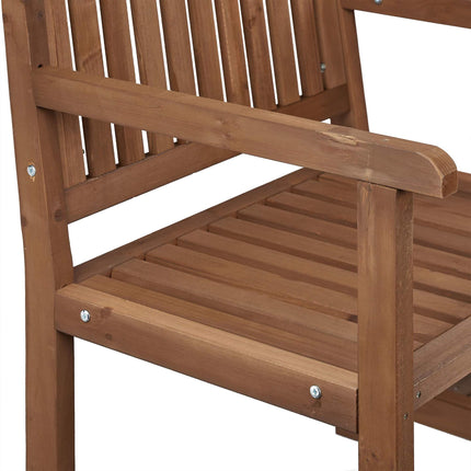 Brown garden bench with table