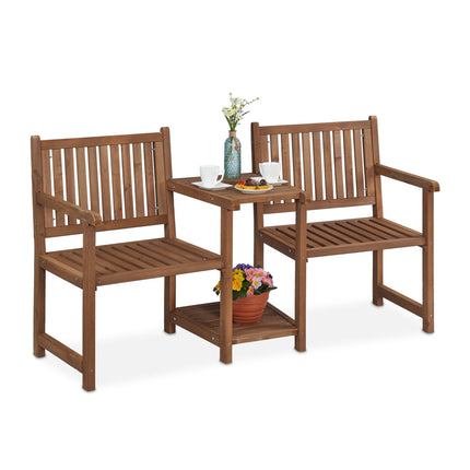 Brown garden bench with table