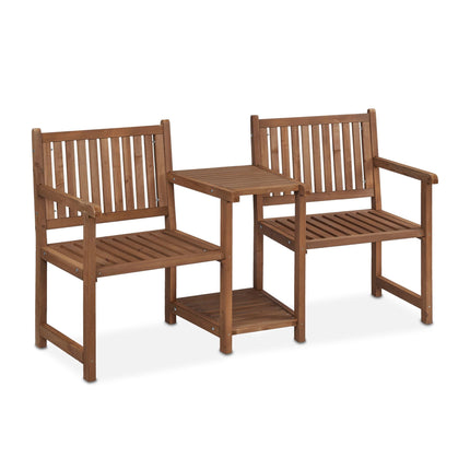 Brown garden bench with table
