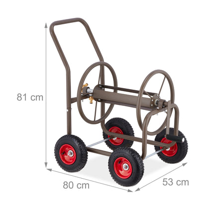 Brown hose cart with 4 wheels