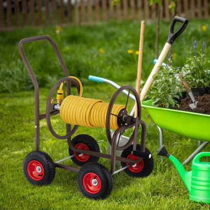 Brown hose cart with 4 wheels