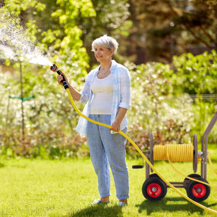 Brown hose cart with 4 wheels