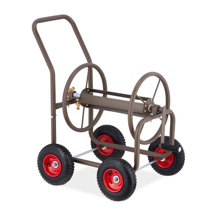 Brown hose cart with 4 wheels