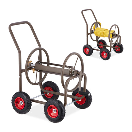 Brown hose cart with 4 wheels