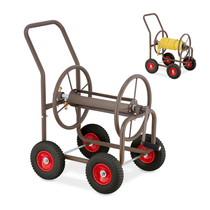 Brown steel hose cart