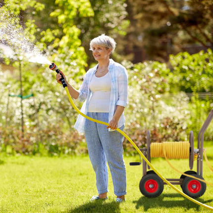 Brown steel hose cart