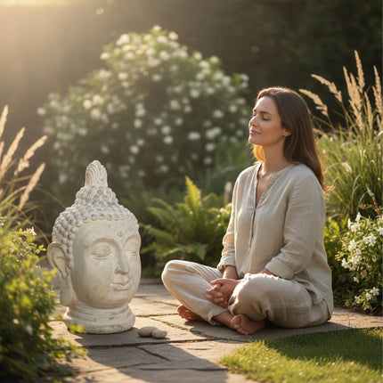 Buddha-Kopf Skulptur, 78cm, wetterfestes Polyresin